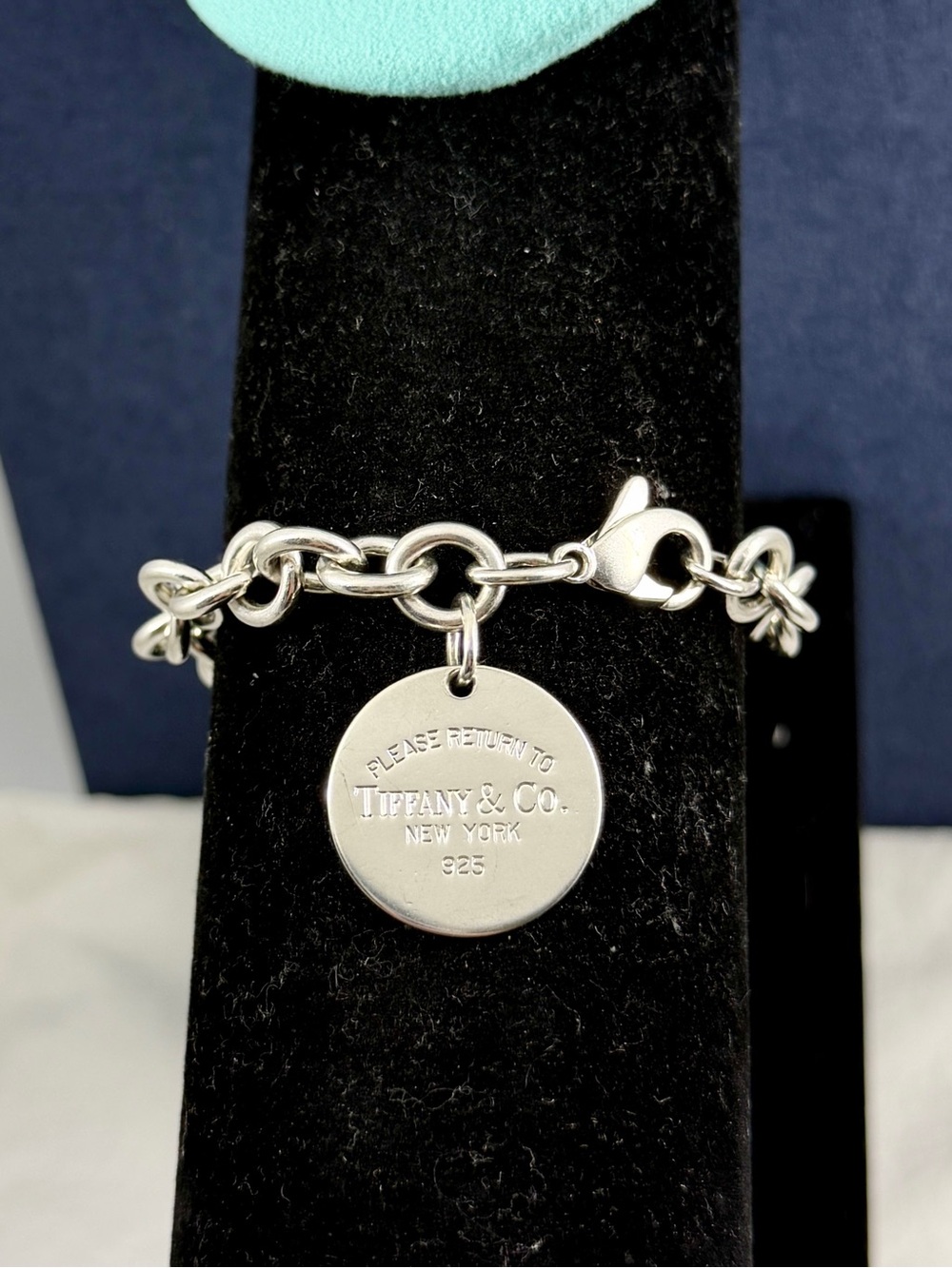 TIFFANY & CO. Sterling Silver Return to Tiffany Round Tag Charm 7.5 Bracelet COA